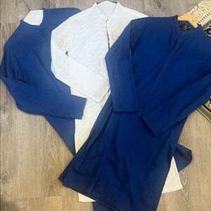 Elegant Blue and White Long-Sleeve Tunics